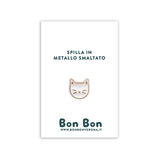 Bon Bon - Spilla in metallo smaltato Gatto Bianco